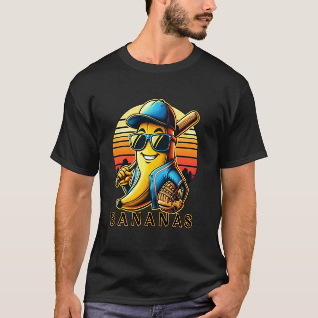 Lustig Bananas spelar Baseball Baseball Player T Shirt (Framsida)