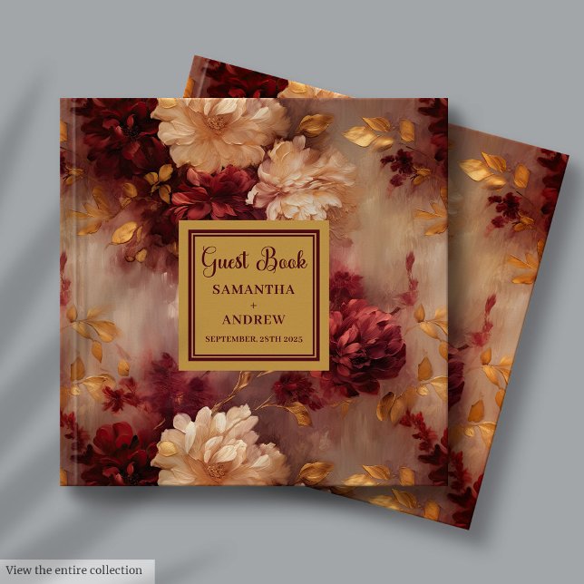 Lustig Burgundy  Guld Bröllop gäst Bok (Lovely Burgundy Blush Gold Wedding Guest Book Gift)