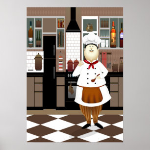 Lustig Chef med Big Hat i köket Poster