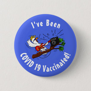 Lustig cockatoo som spelar sten guitar tecknad knapp