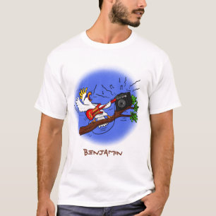 Lustig cockatoo som spelar sten guitar tecknad t shirt