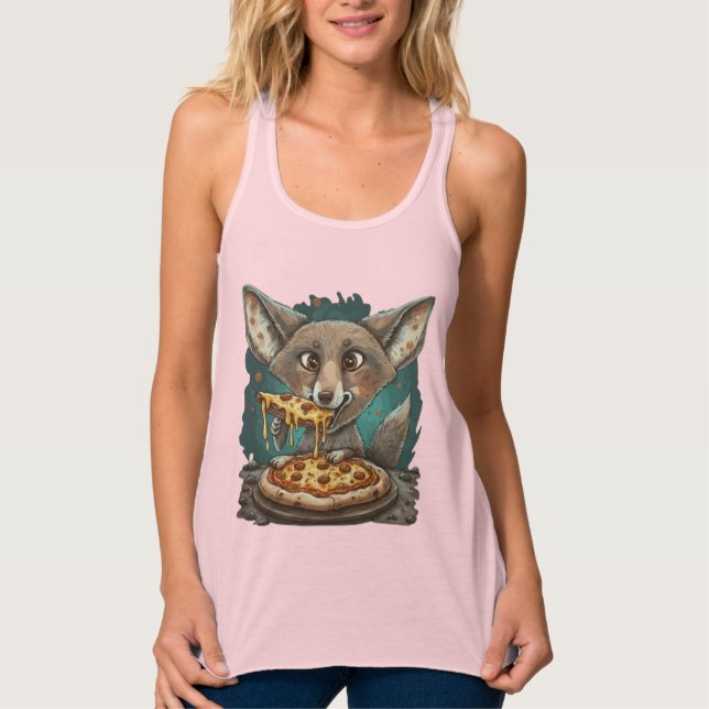 Lustig coyote som äter pizza linne med racerback  (Framsida)