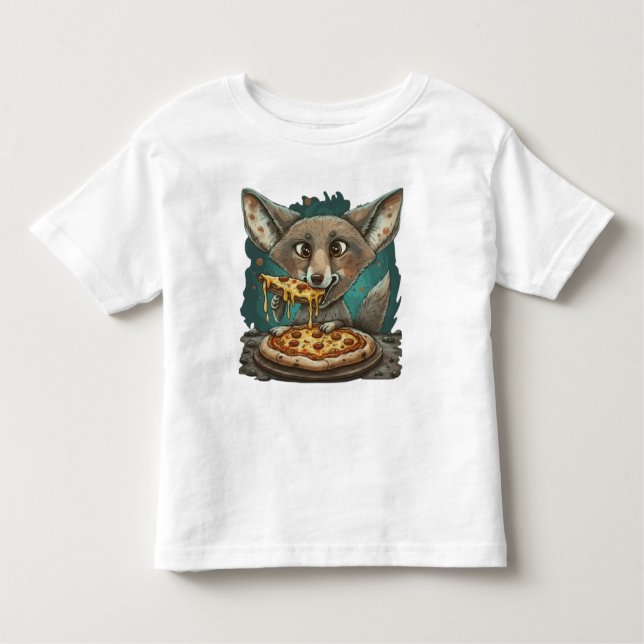 Lustig coyote som äter pizza t shirt (Framsida)