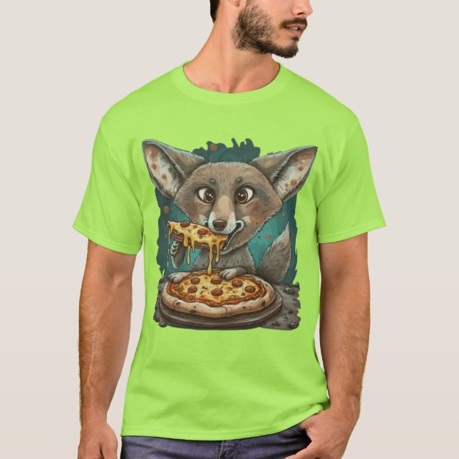 Lustig coyote som äter pizza t shirt (Framsida)