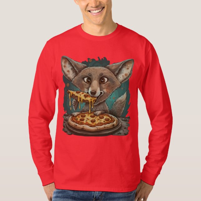 Lustig coyote som äter pizza t shirt (Framsida)