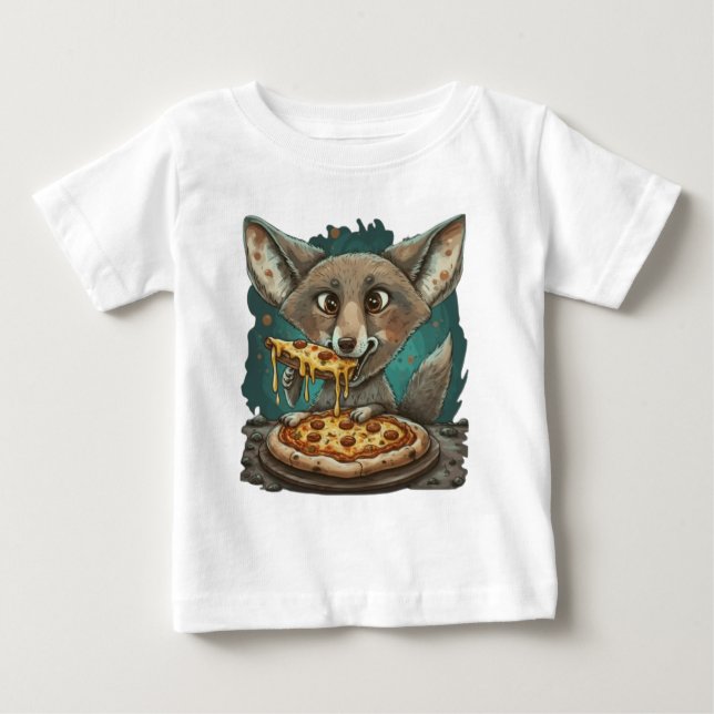 Lustig coyote som äter pizza t shirt (Framsida)