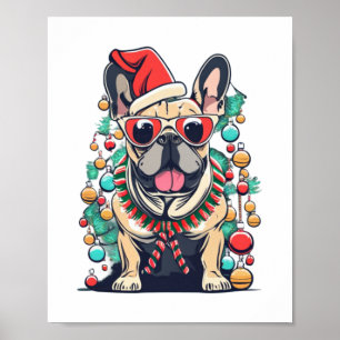 Lustig Fransk Bulldog Hund Träd jul Ljus Xma Poster