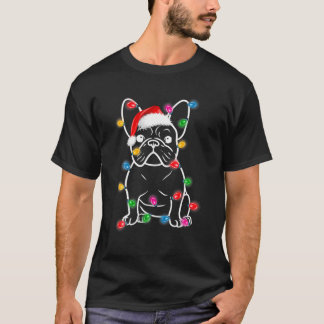 Lustig Fransk Bulldog Hund Träd jul Ljus Xma T Shirt