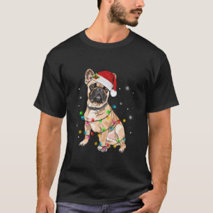 Lustig Fransk Bulldog Hund Träd jul Ljus Xma T Shirt