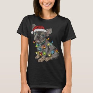 Lustig Fransk Bulldog Hund Träd jul Ljus Xma T Shirt