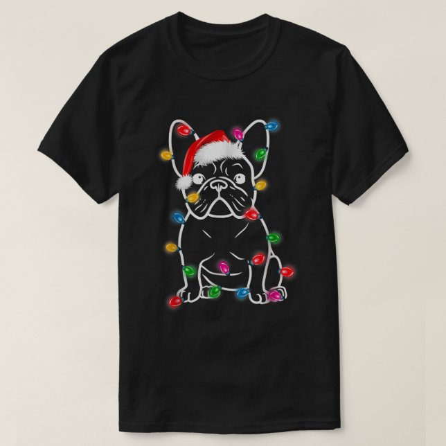 Lustig Fransk Bulldog Hund Träd jul Ljus Xma T Shirt (Design framsida)