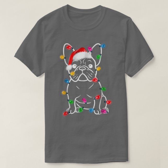 Lustig Fransk Bulldog Hund Träd jul Ljus Xma T Shirt (Design framsida)