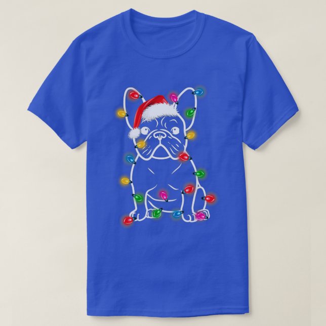 Lustig Fransk Bulldog Hund Träd jul Ljus Xma T Shirt (Design framsida)