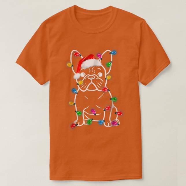 Lustig Fransk Bulldog Hund Träd jul Ljus Xma T Shirt (Design framsida)