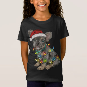 Lustig Fransk Bulldog Hund Träd jul Ljus Xma T Shirt
