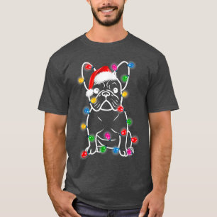 Lustig Fransk Bulldog Hund Träd jul Ljus Xma T Shirt