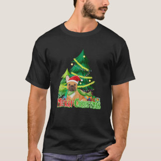 Lustig Fransk Bulldog Hund Träd jul Ljus Xma T Shirt