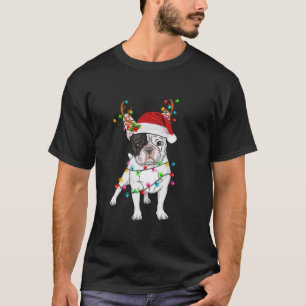 Lustig Fransk Bulldog Hund Träd jul Ljus Xma T Shirt
