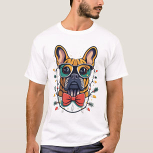 Lustig Fransk Bulldog Hund Träd jul Ljus Xma T Shirt