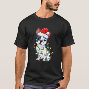Lustig Fransk Bulldog Hund Träd jul Ljus Xma T Shirt
