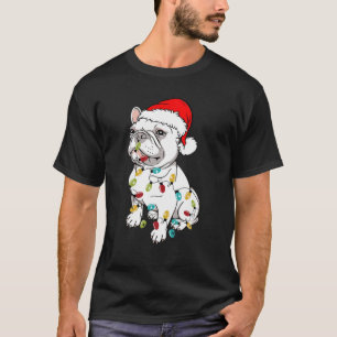 Lustig Fransk Bulldog Hund Träd jul Ljus Xma T Shirt