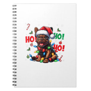 Lustig Fransk Bulldog jul Santa Hat Ljus HO Anteckningsbok