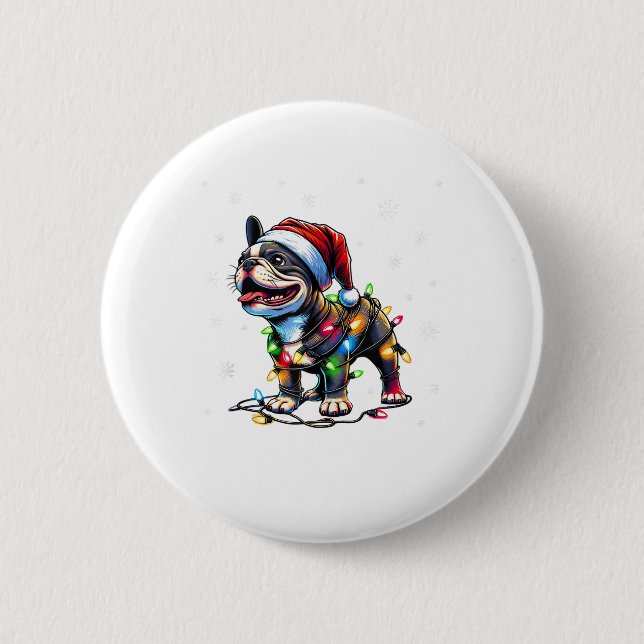 Lustig Fransk Bulldog jul Santa Hat Ljus S Knapp (Framsida)