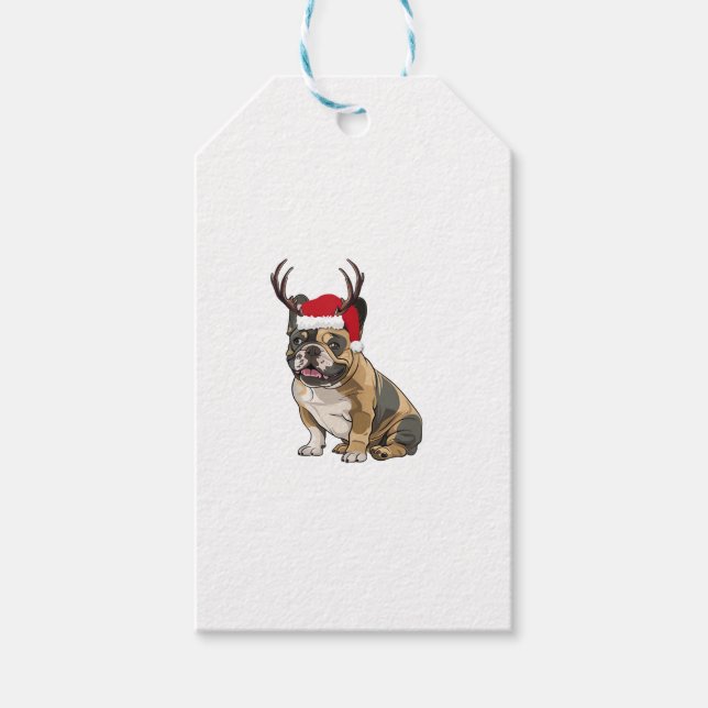 Lustig Fransk Bulldog jul Santa Hat Reindeer Presentetikett (Framsidan)