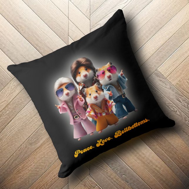 Lustig fred. Kärlek. Bälbottnar. Hamster Supergrou Kudde (Funny Peace. Love. Bellbottoms. Hamster Supergroup Throw Pillow Cover Photo)