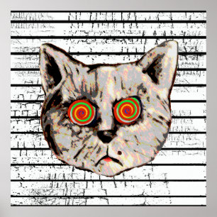 lustig galen cat spiral öga poster