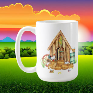 lustig, galen kyckling dam kaffemugg