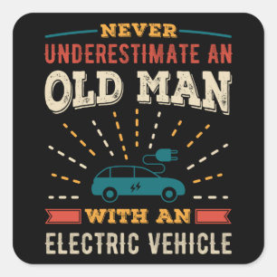 Lustig gammal man med Electric Fordon EV Retro Gif Fyrkantigt Klistermärke