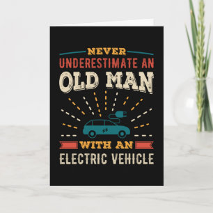 Lustig gammal man med Electric Fordon EV Retro Gif Kort