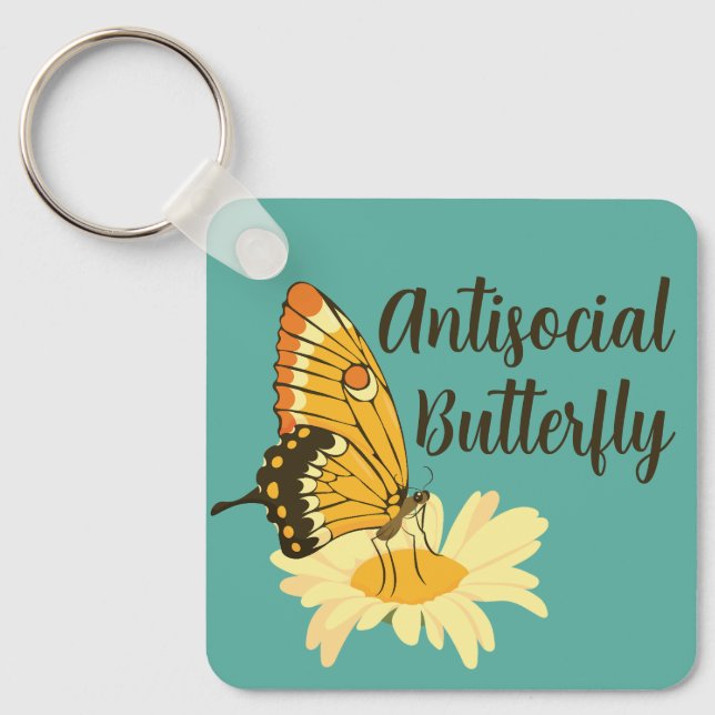 Lustig gåva till Introvert Antisocial Butterfly Nyckelring (Framsida)