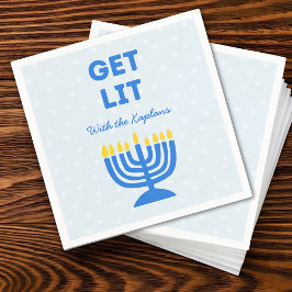 Lustig "Get Lit" Chic Personlig Menorah Hanukkah Pappersservett