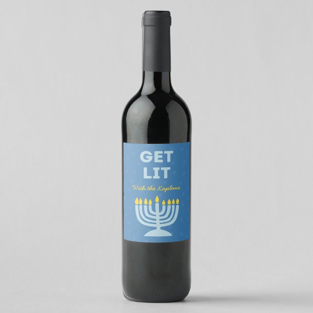 Lustig "Get Lit" Chic Personlig Menorah Hanukkah Vinflaska Etikett (Skapare uppladdad)