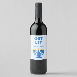Lustig "Get Lit" Chic Personlig Menorah Hanukkah Vinflaska Etikett