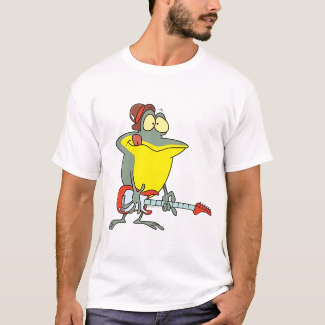 lustig groda som spelar elektrisk gitarr tee (Framsida)