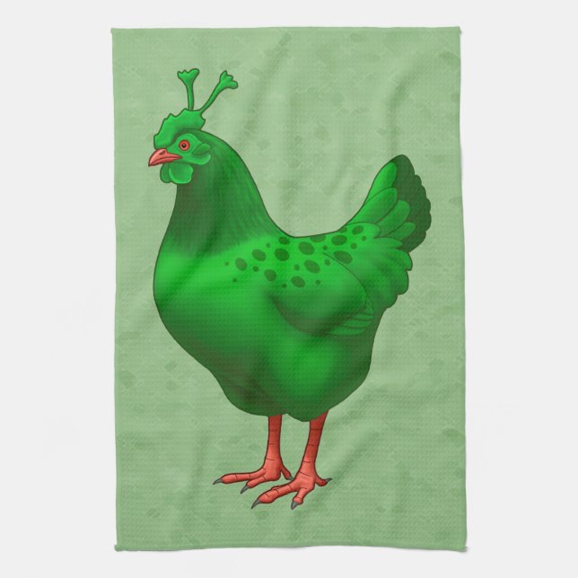 Lustig Grönt Martian Alien Chicken Kökshandduk (Vertikal)