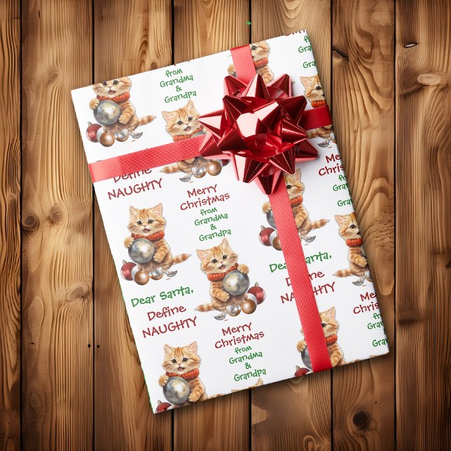 Lustig Gult Kitten Define Naughty jul Presentpapper (Skapare uppladdad)