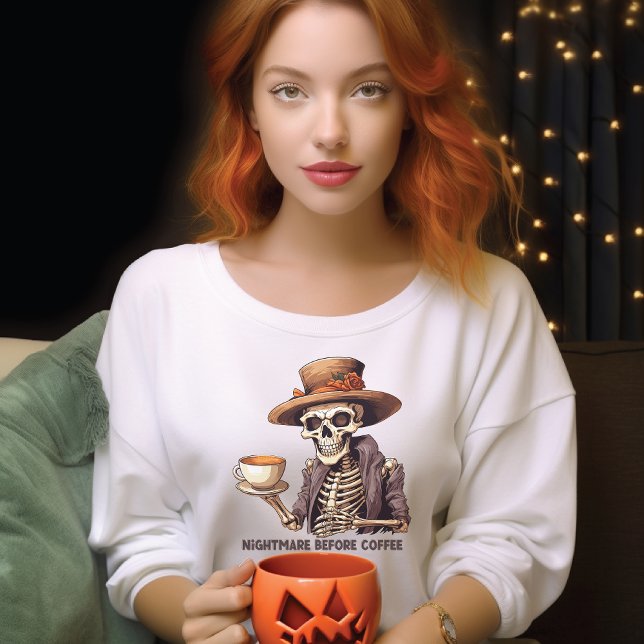 Lustig Halloween-mardröm före kaffe skelett T Shirt (Skapare uppladdad)