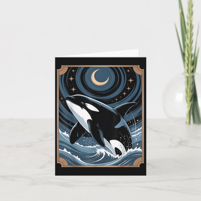 Lustig havsvalval som hoppar på ett Tarot Card Nig Kort (Framsida)