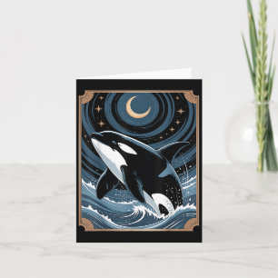 Lustig havsvalval som hoppar på ett Tarot Card Nig Kort