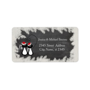 Lustig helgdag tecknad Santa cat par chalkboard Adressetikett