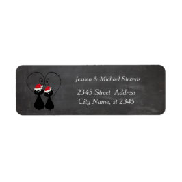 Lustig helgdag tecknad Santa cat par chalkboard Returadress Etikett