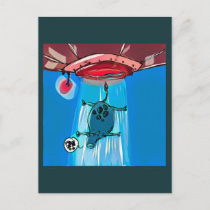 lustig illustration av bortförandet av ko tecknad vykort