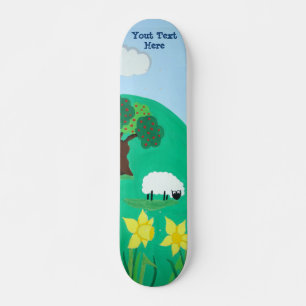 lustig illustration av fåret som betar blå himmel mini skateboard bräda 18,7 cm