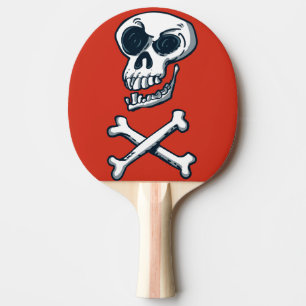 lustig illustration av skalle och ben tecknad stil pingisracket
