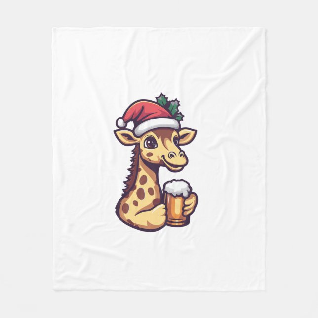 Lustig jul-Giraffe med öl-Tecknad Fleecefilt (Framsidan)