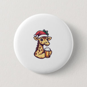 Lustig jul-Giraffe med öl-Tecknad Knapp